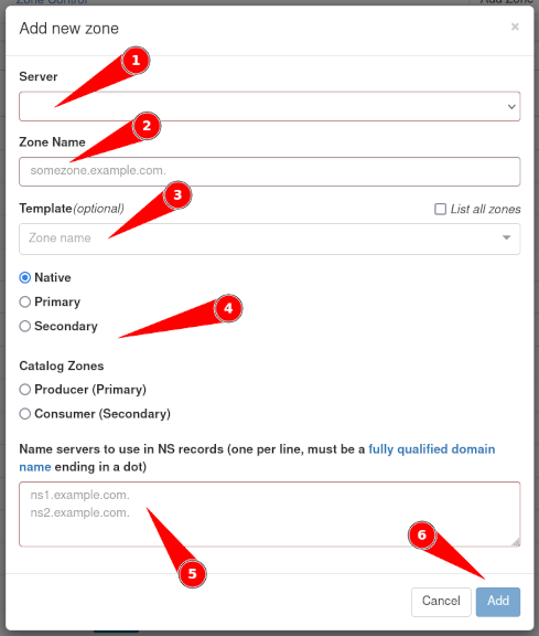 Add zone dialog window